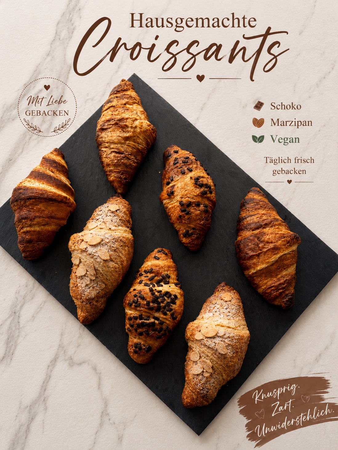 Hausgemachte Croissants — Schoko, Marzipan und vegan