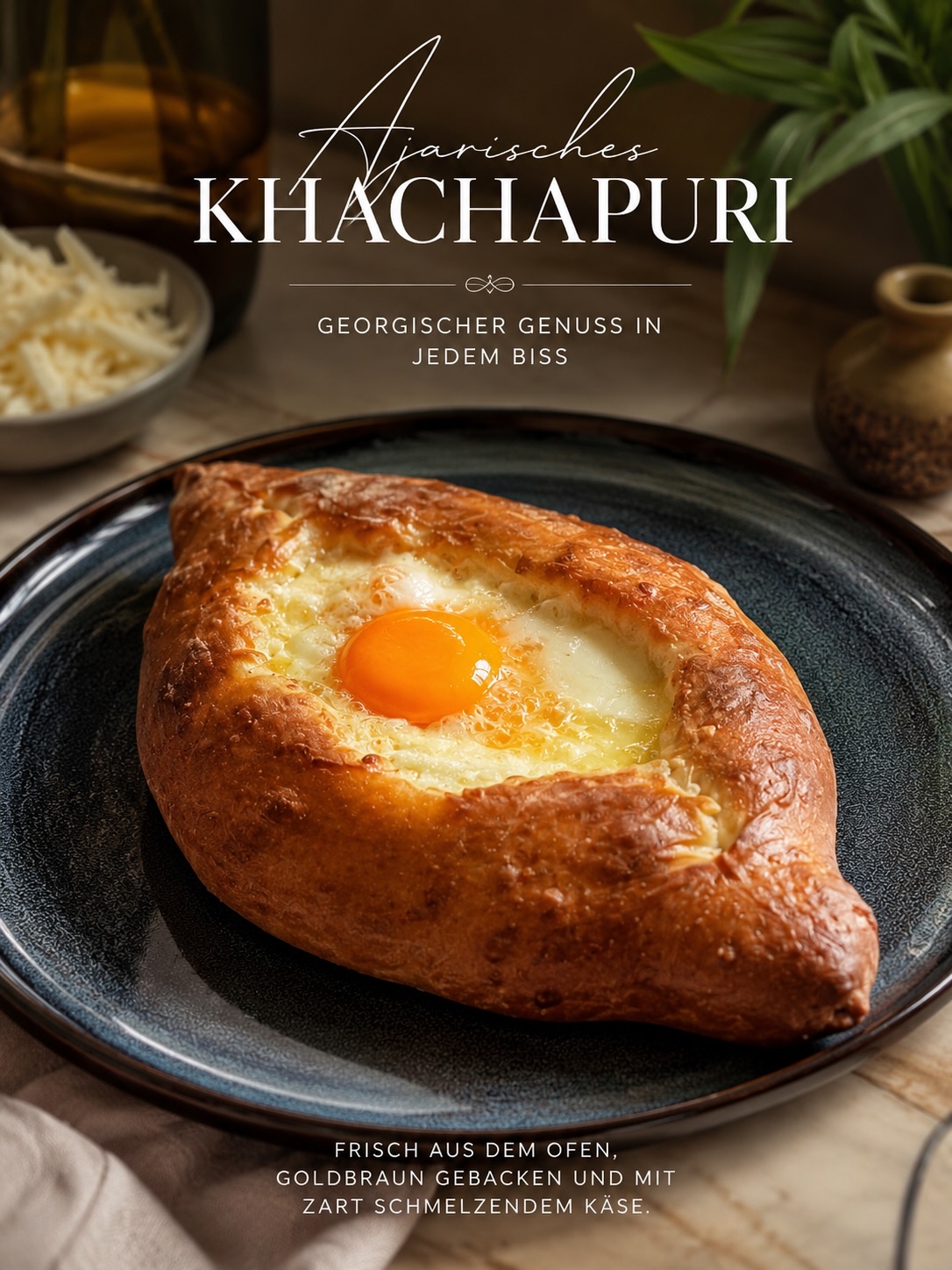 Ajarisches Khachapuri frisch aus dem Ofen